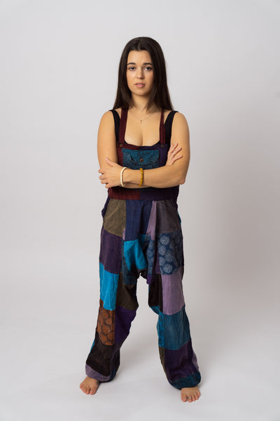 Amethyst patchwork dungarees front view