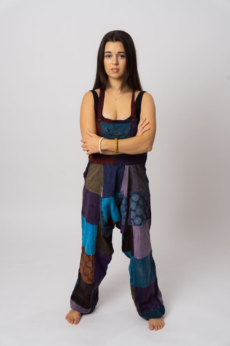 Amethyst patchwork dungarees front view