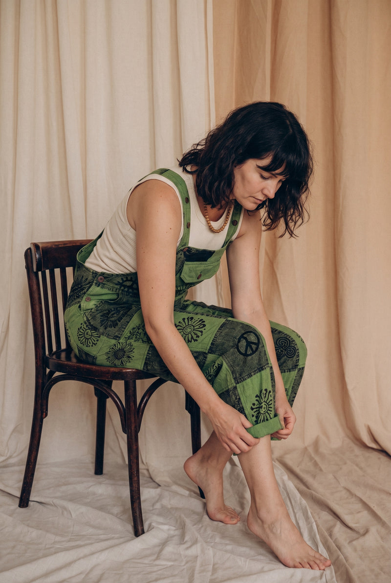Ana wearing the Fernbrook Overalls in Forest, studio