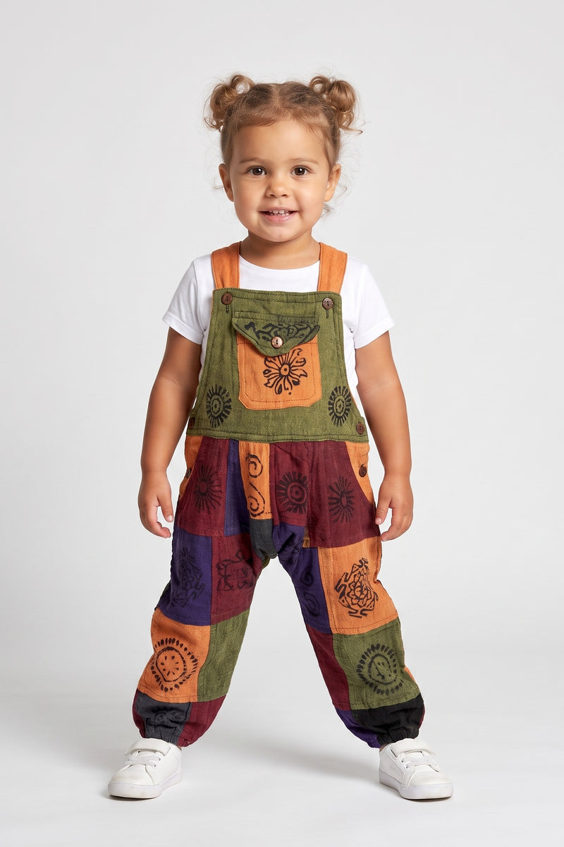 Kids Patchwork Dungarees — front view