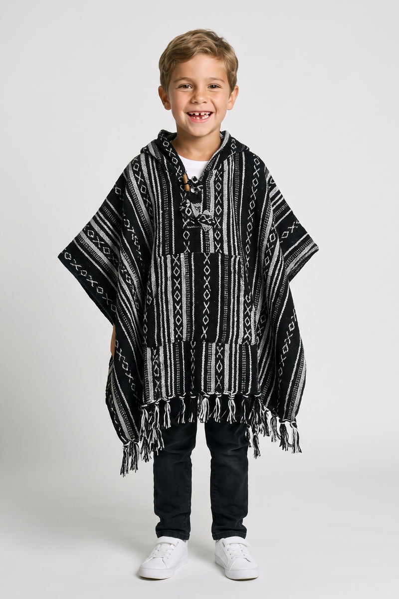 Kids Black Poncho — front view