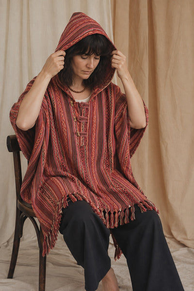 Ana wearing the Rosewood Gheri Poncho, studio #coll:boho-womens-clothing