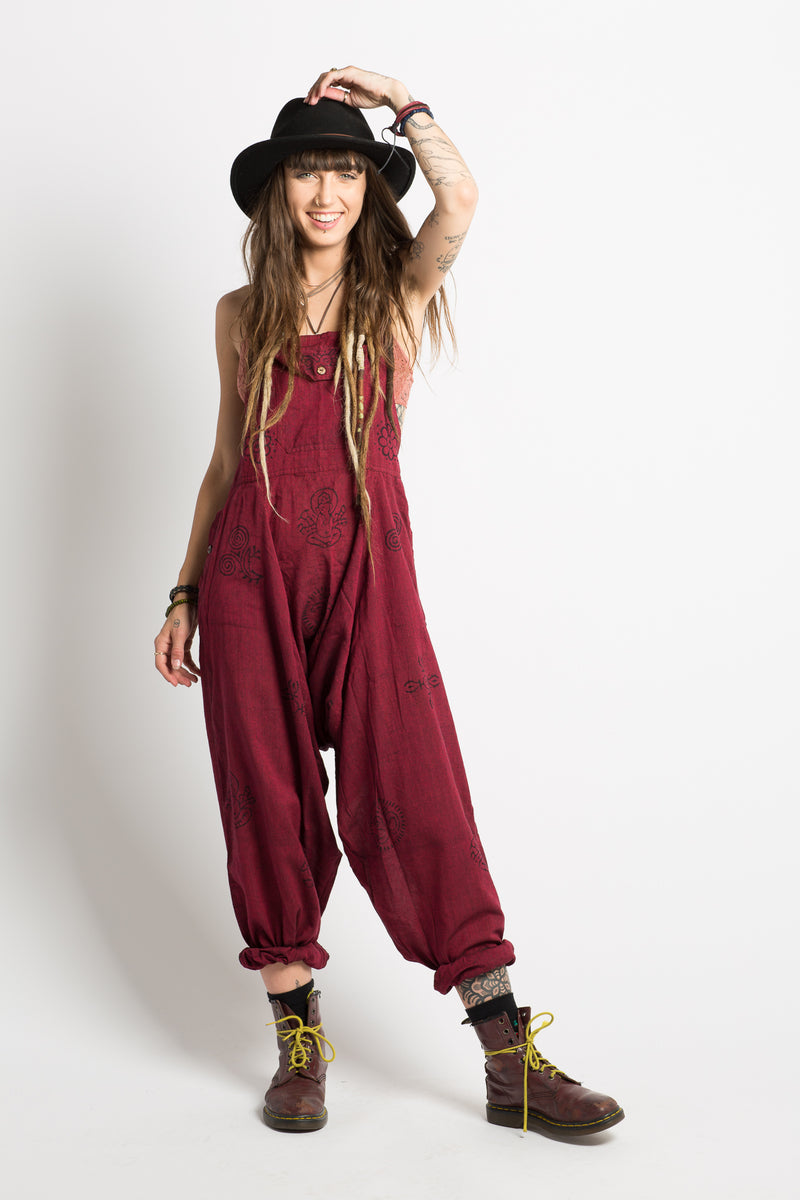 Handmade Nepalese Red Overalls - Hippie Hut Australia