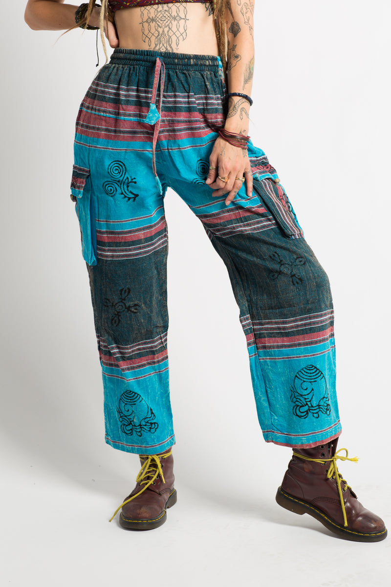 Handmade Unisex Blue Patterned Nepalese Pants - Hippie Hut Australia