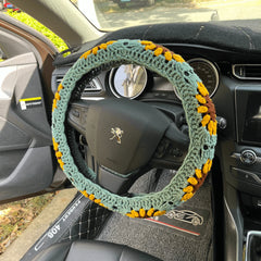 Blue Sunflower Crochet Steering Wheel Cover