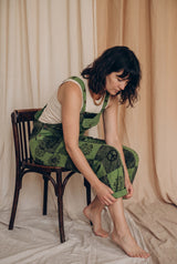Ana wearing the Fernbrook Overalls in Forest, studio