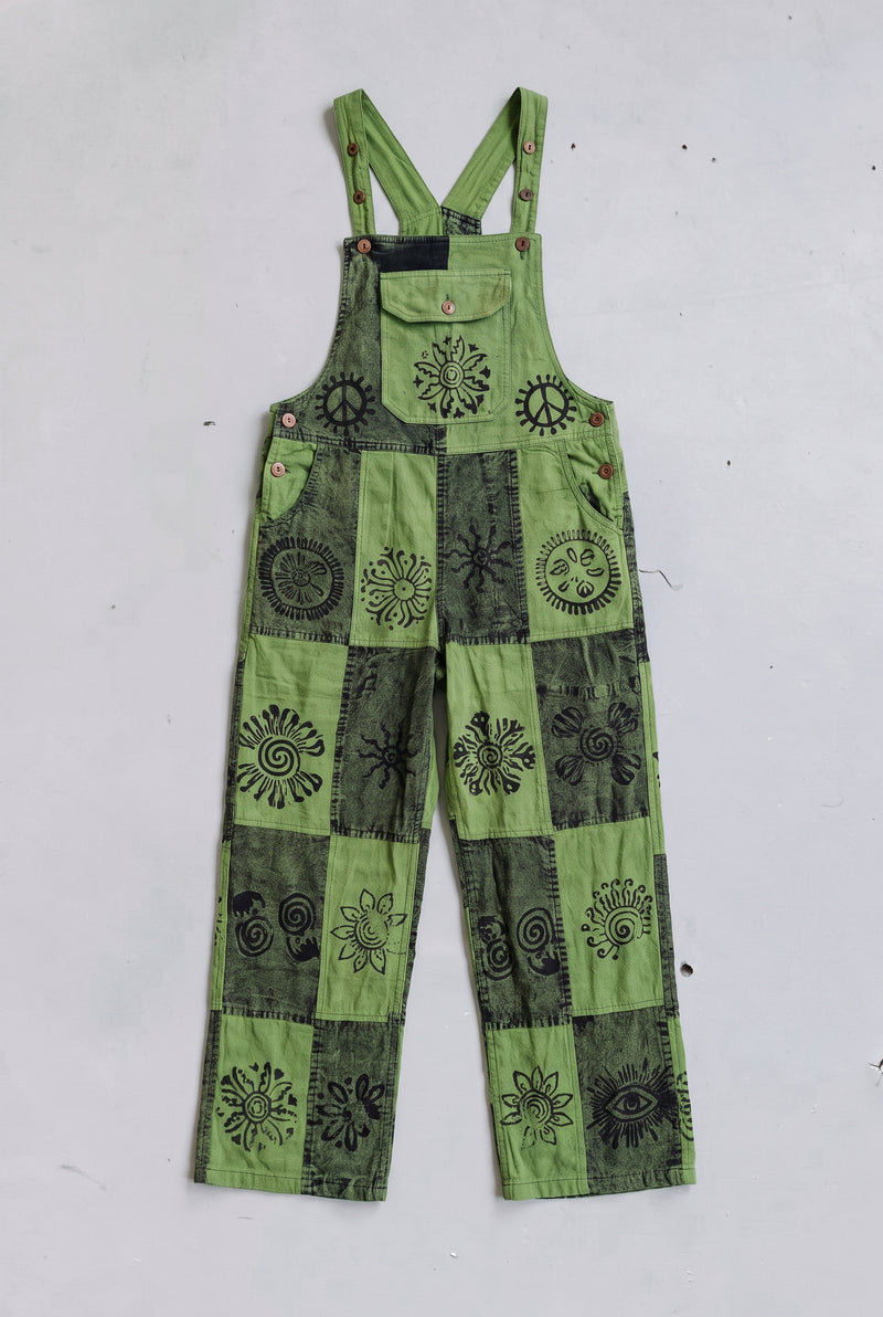 The Fernbrook Overalls in Forest laid flat, full front view