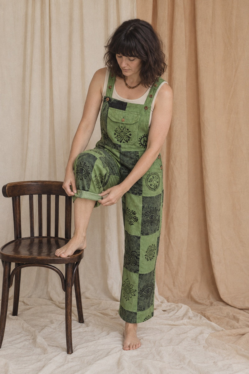 Ana wearing the Fernbrook Overalls in Forest, lifestyle