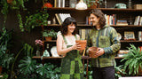 Sungrove Overalls in a tighter crop, two-tone green patch squares with mushroom and floral prints.