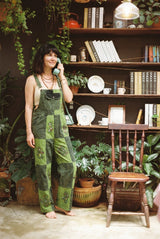 Sungrove Overalls front-on, full bib and both legs visible with mushroom and sunburst prints.