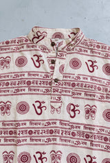 Close-up detail of the OM Nepalese Shirt, block print and stitching