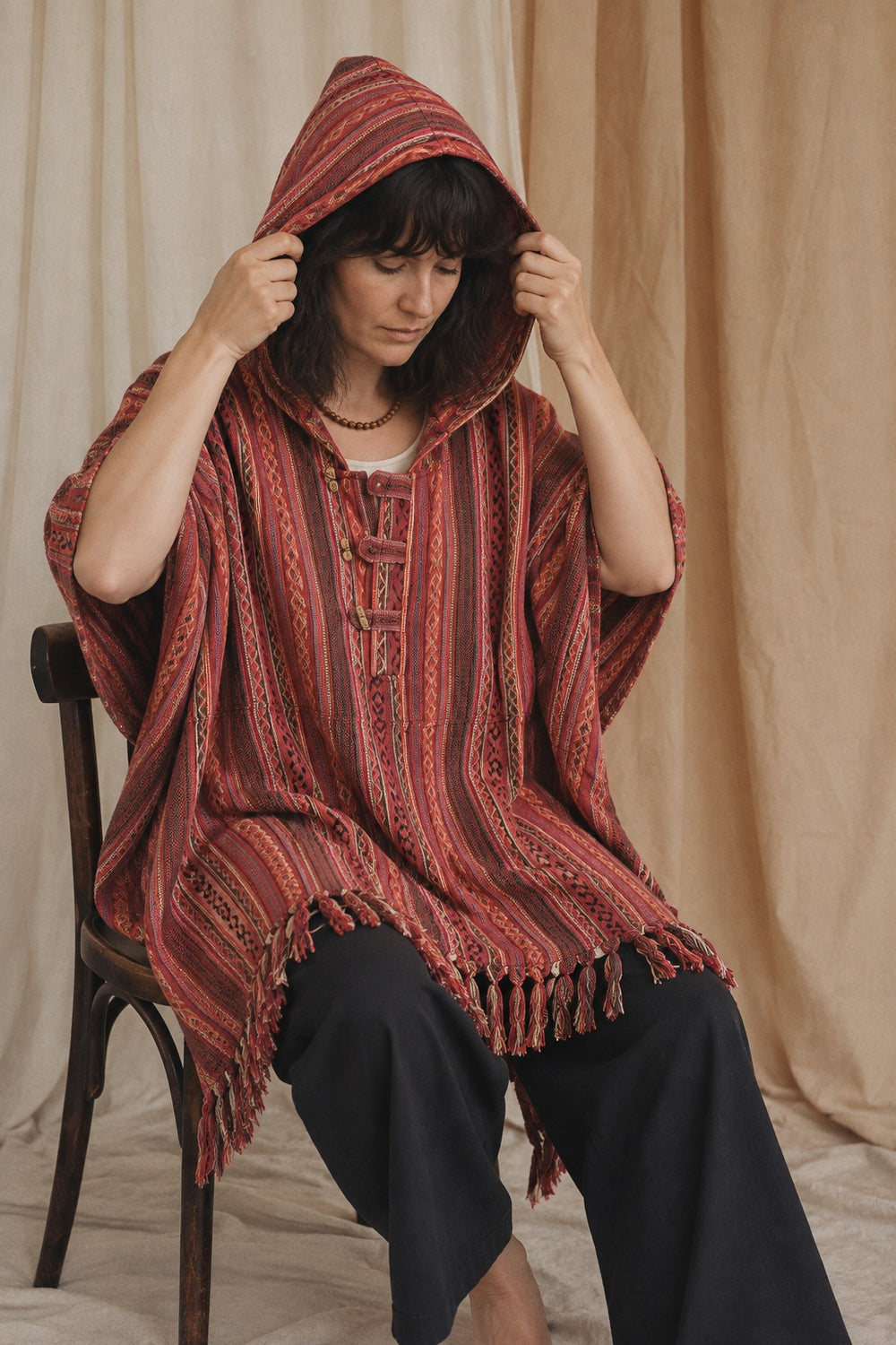 Ana wearing the Rosewood Gheri Poncho, studio
