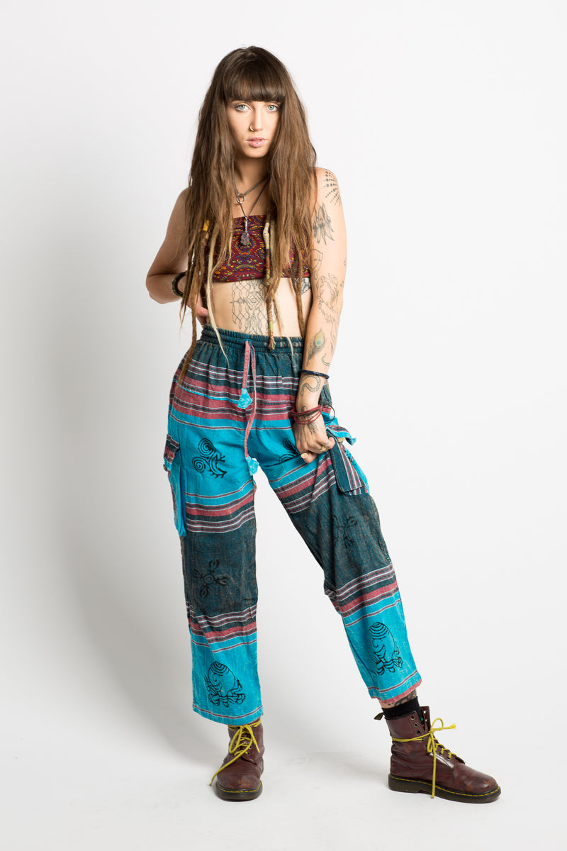 Handmade Unisex Blue Patterned Nepalese Pants - Hippie Hut Australia