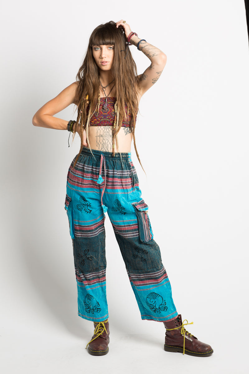 Handmade Unisex Blue Patterned Nepalese Pants - Hippie Hut Australia