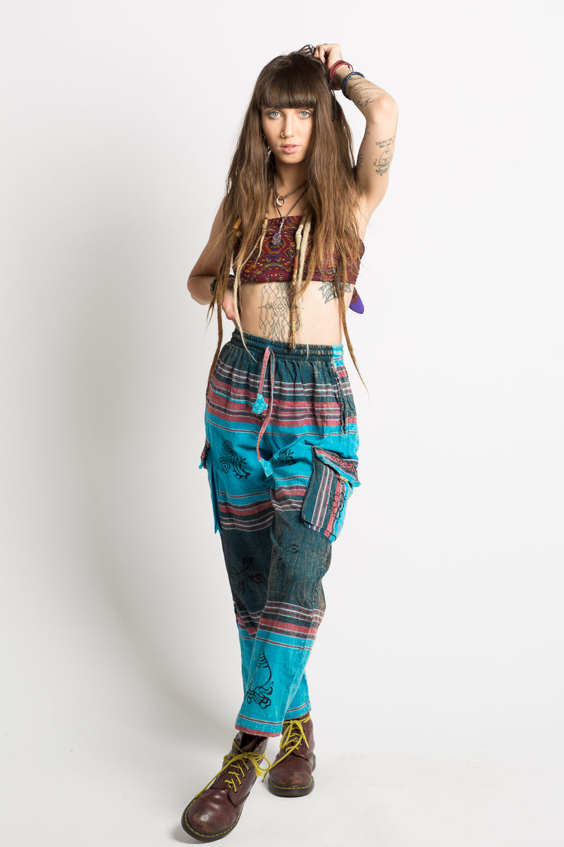 Handmade Unisex Blue Patterned Nepalese Pants - Hippie Hut Australia