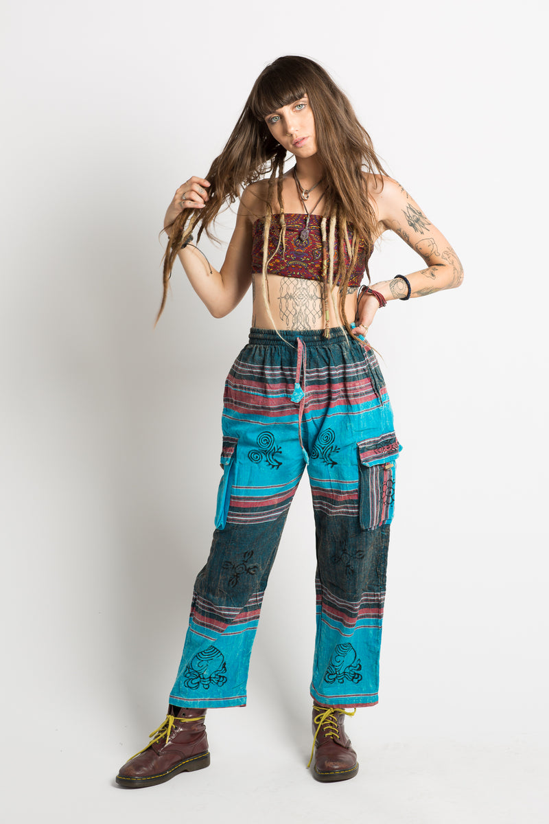 Handmade Unisex Blue Patterned Nepalese Pants - Hippie Hut Australia