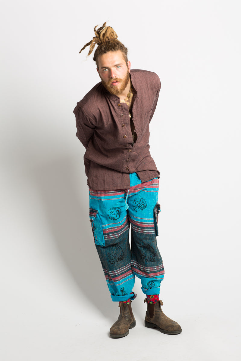 Handmade Unisex Blue Patterned Nepalese Pants - Hippie Hut Australia